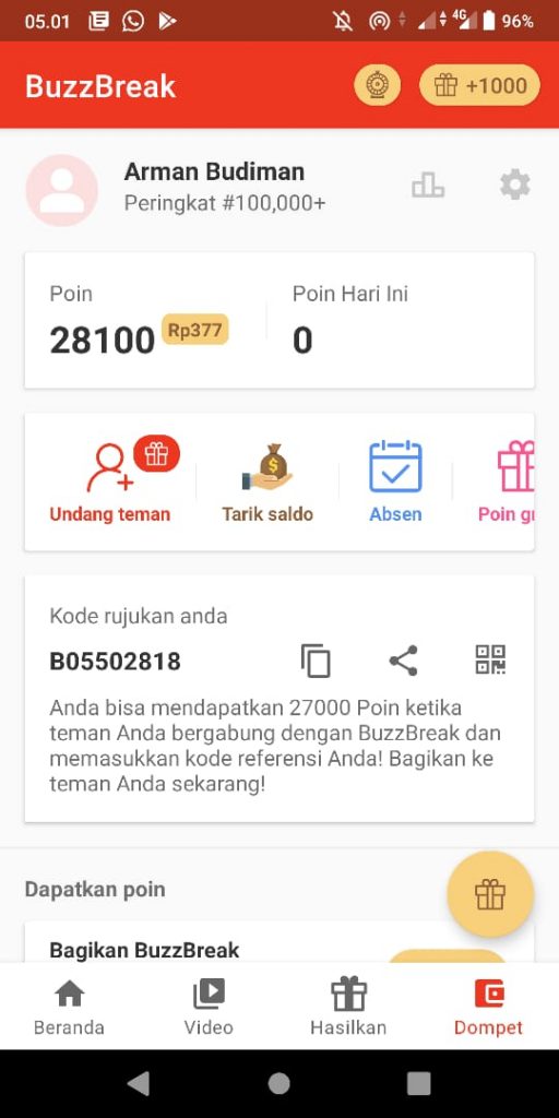 Aplikasi BuzzBreak penghasil uang langsung ke Dana
