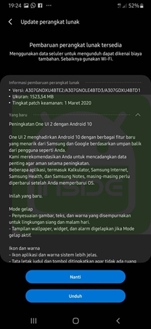 galaxy a30 setelah update android 10