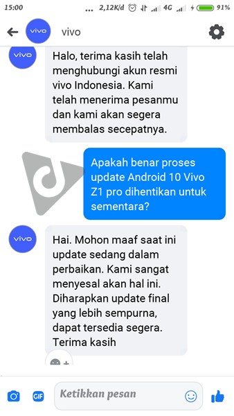 update vivo z1 pro menghilang