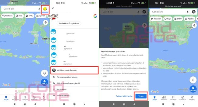 cara masuk mode penyamaran google maps