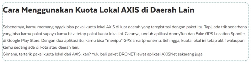 Cara Menggunakan Kuota Lokal AXIS di Daerah Lain