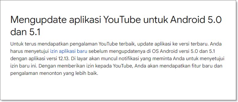 Mengupdate aplikasi YouTube untuk Android 5.0 dan 5.1