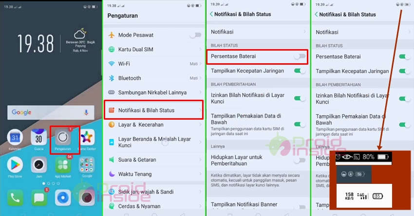 menampilkan persentase baterai oppo