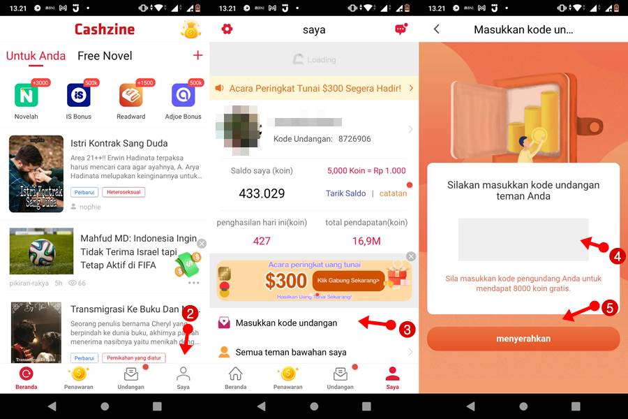 cara memasukkan kode undangan cashzine